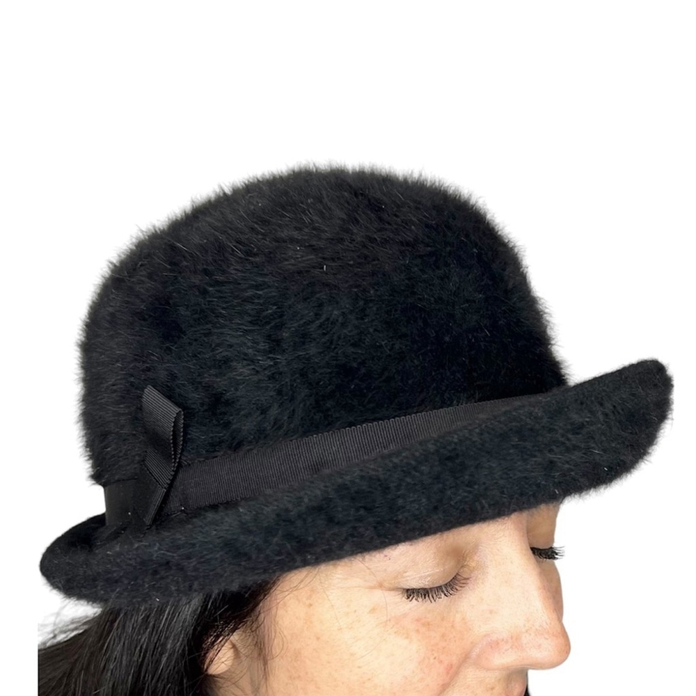 Vintage 80s KANGOL made in England fuzzy black trilby hat - Picture 2 of 8